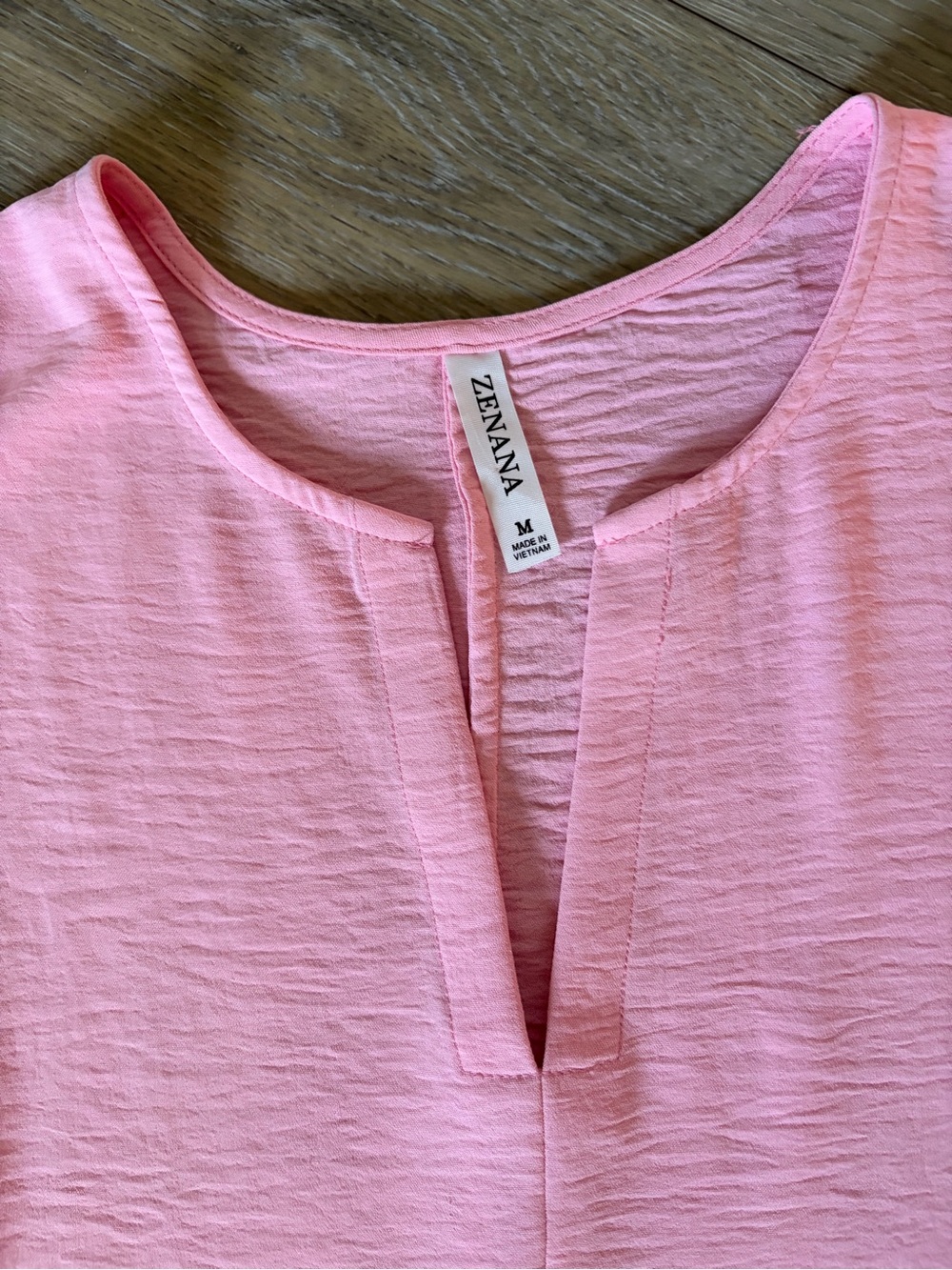 Zenana Woven Airflow Split Neck Short Sleeve Top - Picture 5 of 11